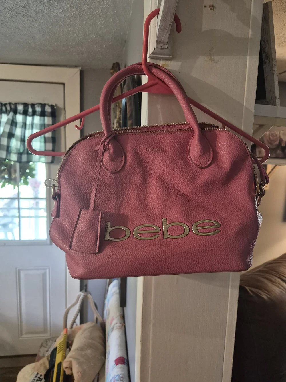 bebe Pink Pebbled Leather Satchel Bag